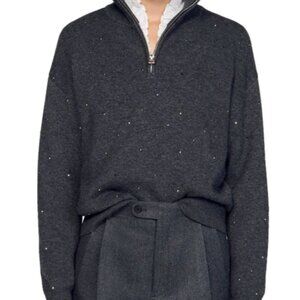 Sandro OSY RHINESTONE QUARTER ZIP SWEATER